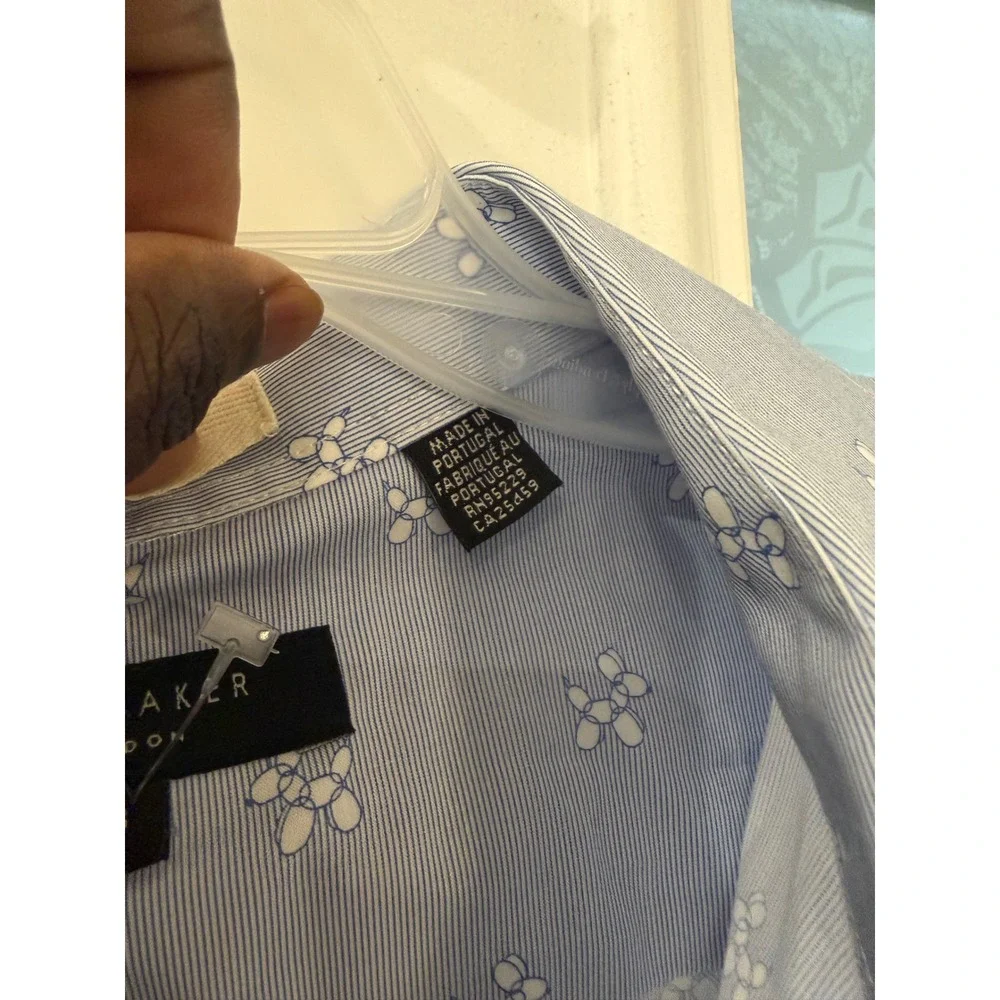 Ted Baker London Mens Balloon Dog Print Striped Button Down Shirt Blue Size 3